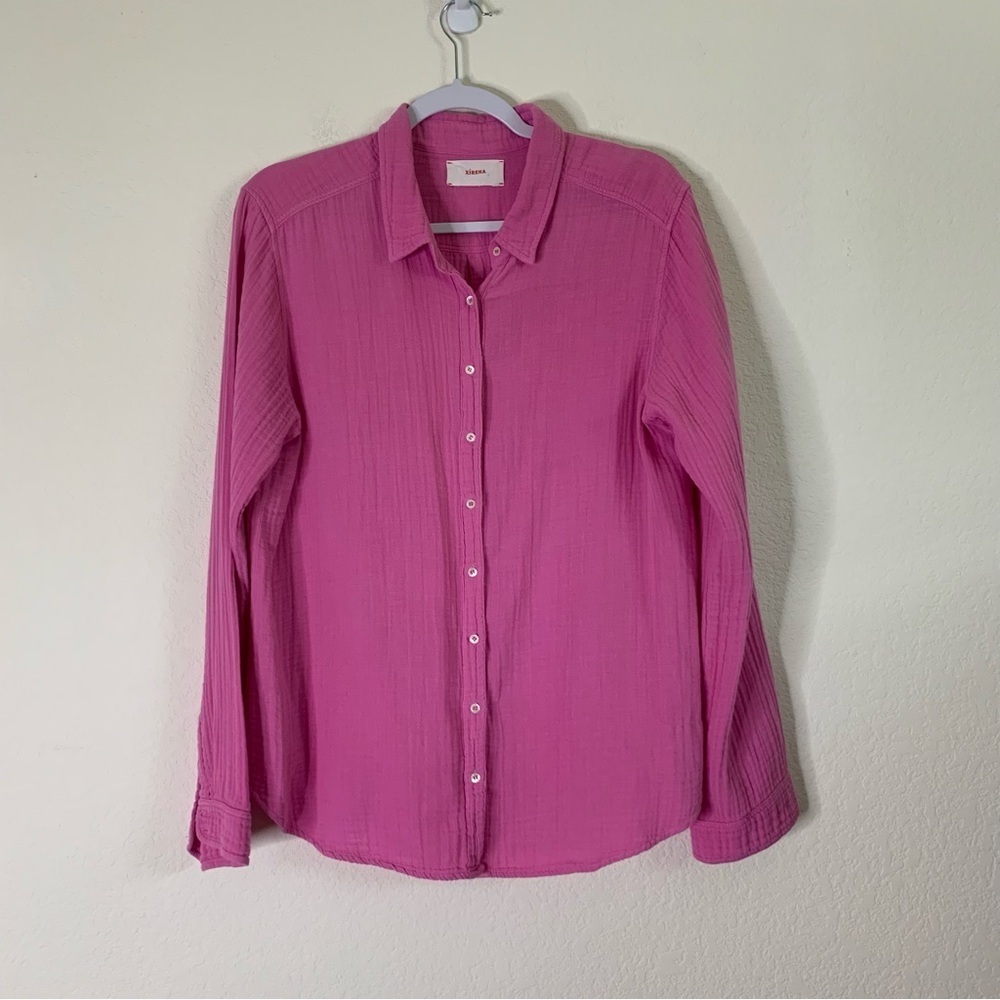 Xirena Womens pink scout long sleeve cotton gauze button down shirt M